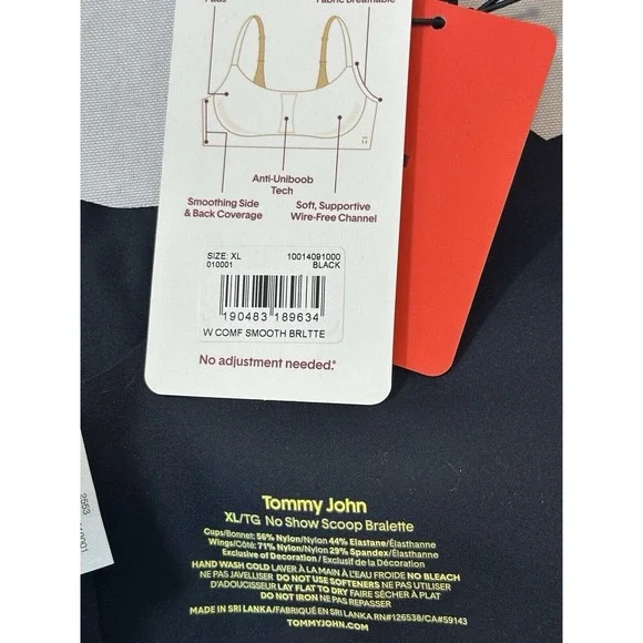 Tommy John 36DD Comfort Smoothing Lightly Lined Wireless Bra Black - Picture 4 of 4